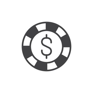 Poker chip simge vektör, düz işareti, üzerinde beyaz izole katı piktogram dolu. Casino kumar para sembol, logo illüstrasyon.