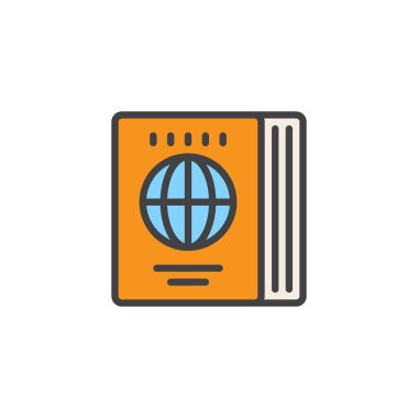 Seyahat Rehberi doldurulmuş anahat simgesini, çizgi vektör işareti, üzerinde beyaz izole doğrusal renkli sembol. Dünya harita kitap simgesi, logo illüstrasyon. Piksel mükemmel vektör grafikleri