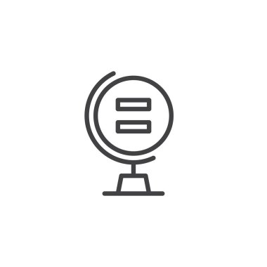 Eşitlik işareti anahat simgesi olan dünya. Mobil kavramı ve web tasarım için doğrusal stili işaret. Cinsiyet eşitliği basit çizgi vektör simgesi. Sembol, logo illüstrasyon