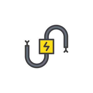 Tel kablo elektrik dolu anahat simgesini, çizgi vektör işareti, üzerinde beyaz izole doğrusal renkli sembol. Sembol, logo illüstrasyon. Piksel mükemmel vektör grafikleri