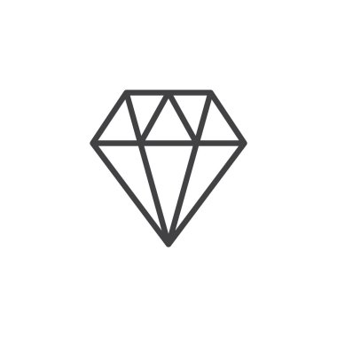 Elmas satırı simgesi, vektör işareti, anahat üzerinde beyaz izole doğrusal stil piktogram. Parlak mücevher sembolü, logo illüstrasyon. Düzenlenebilir kontur