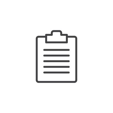 Dosya belge satırı simgesi, vektör işareti, anahat üzerinde beyaz izole doğrusal stil piktogram. Denetim listesi Pano sembol, logo illüstrasyon. Düzenlenebilir kontur