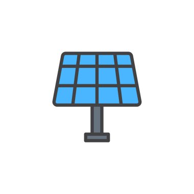 Güneş paneli doldurulmuş anahat simgesini, çizgi vektör işareti, üzerinde beyaz izole doğrusal renkli sembol. Çevre, enerji sembolü, logo illüstrasyon Kaydet. Piksel mükemmel vektör grafikleri