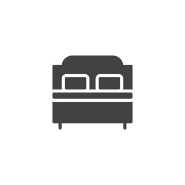 Çift Kişilik Yatak vektör simgesi. Mobil kavramı ve web tasarım için düz işareti dolu. Çift Kişilik otel Oda basit katı simgesi. Sembol, logo illüstrasyon. Piksel mükemmel vektör grafikleri