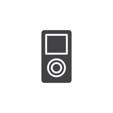Mp3 player simge vektör, düz işareti, üzerinde beyaz izole katı piktogram dolu. Taşınabilir kitle iletişim araçları oyuncu sembolü, logo illüstrasyon.