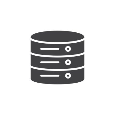 Veri Merkezi simge vektör, düz işareti, üzerinde beyaz izole katı piktogram dolu. Veritabanı sunucusu simgesi, logo illüstrasyon.