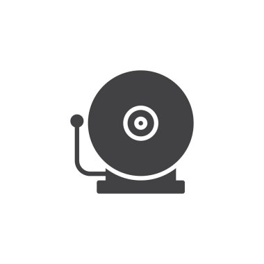 Yangın alarm zili simge vektör, düz işareti, üzerinde beyaz izole katı piktogram dolu. Alarm ses simgesi, logo illüstrasyon.