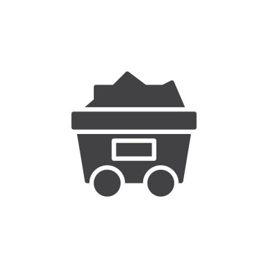Kömür arabası vektör simgesi. Mobil kavramı ve web tasarım için düz işareti dolu. Araştırma ve kaynak çıkarma basit katı simgesi. Sembol, logo illüstrasyon. 