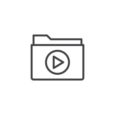 Film klasör satırı simgesi, anahat vektör işareti üzerinde beyaz izole doğrusal stil piktogram. Sembol, logo illüstrasyon. Düzenlenebilir kontur