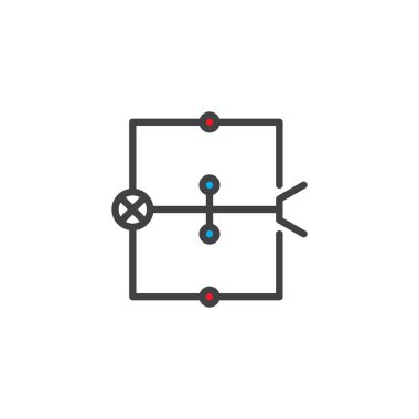 Bağlantı şeması doldurulmuş anahat simgesini, çizgi vektör işareti, üzerinde beyaz izole doğrusal renkli sembol. Elektrik düzeni sembolü, logo illüstrasyon. Piksel mükemmel vektör grafikleri