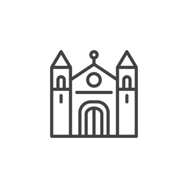 Anahat simgesi bina Katedrali. Mobil kavramı ve web tasarım için doğrusal stili işaret. Hıristiyan kilise basit çizgi vektör simgesi. Sembol, logo illüstrasyon. Piksel mükemmel vektör grafikleri
