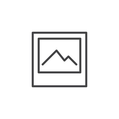 Manzara resim satırı simgesi, vektör işareti, anahat üzerinde beyaz izole doğrusal stil piktogram. Doğa Fotoğraf sembolü, logo illüstrasyon. Düzenlenebilir kontur