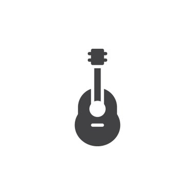 Akustik gitar simge vektör, düz işareti, üzerinde beyaz izole katı piktogram dolu. Ukulele sembolü, logo illüstrasyon.
