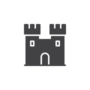 Kale simge vektör, düz işareti, üzerinde beyaz izole katı piktogram dolu. Antik kale sembolü, logo illüstrasyon.