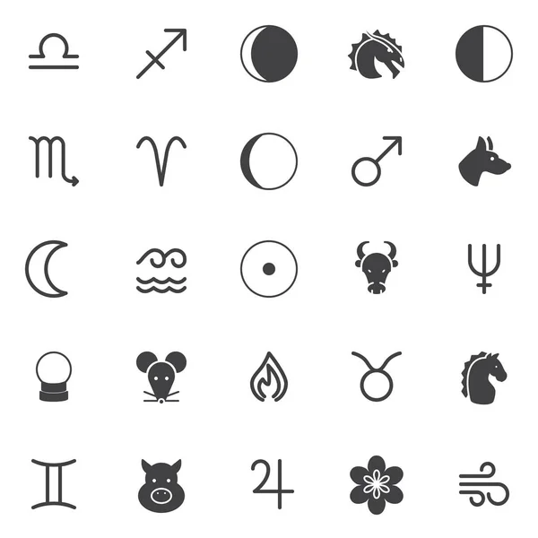 Astrologie Und Tierkreiszeichen Vektor Icons Set Moderne Solide Symbolsammlung Gefülltes — Stockvektor