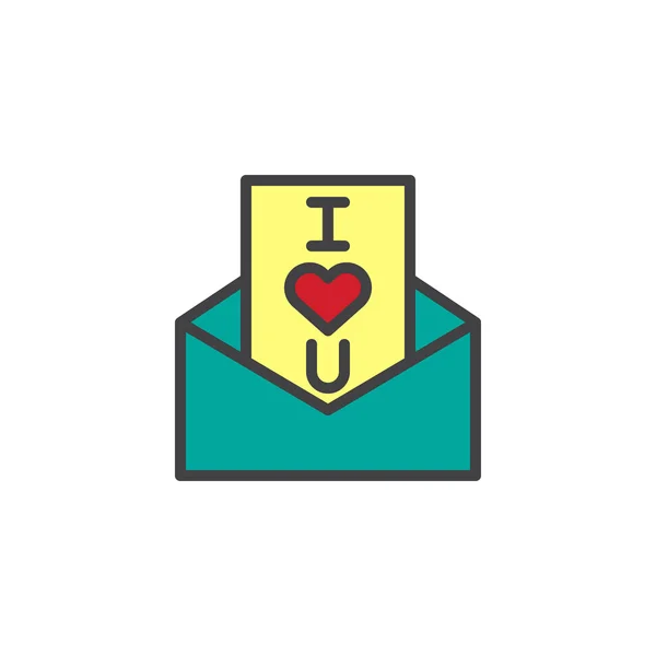 Happy Valentine Day Envelope Heart Filled Outline Icon Line Vector — Stock Vector