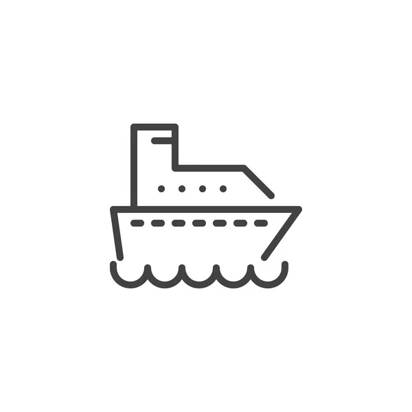 貨物船ライン アイコン アウトライン ベクトル記号 直線的なスタイルのピクトグラムが白で隔離 輸送フェリー記号 ロゴの図です 編集可能なストローク — ストックベクタ