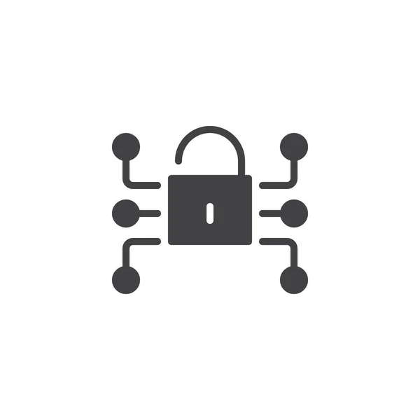 ロック メディア ネットワーク データ保護アイコン ベクトル 塗りつぶされたフラット記号白地分離固体のピクトグラム サイバー セキュリティのシンボル ロゴの図 — ストックベクタ