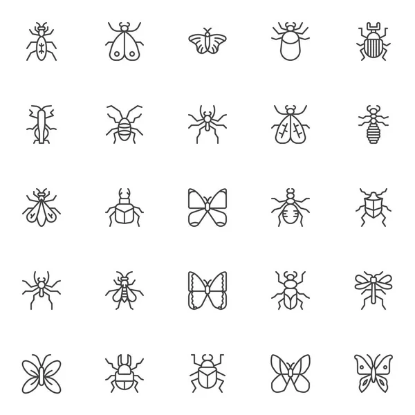 Insecten Insecten Omtrek Iconen Set Lineaire Stijl Symbolen Collectie Lijn — Stockvector