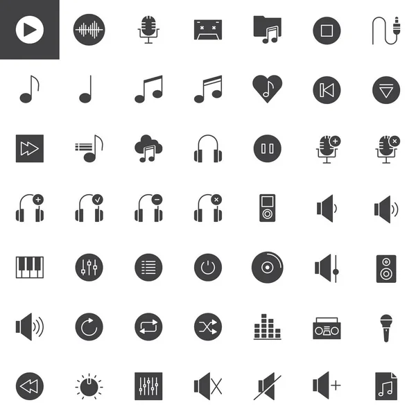 Conjunto Iconos Vectoriales Reproductor Música Video Colección Símbolos Sólidos Modernos — Vector de stock