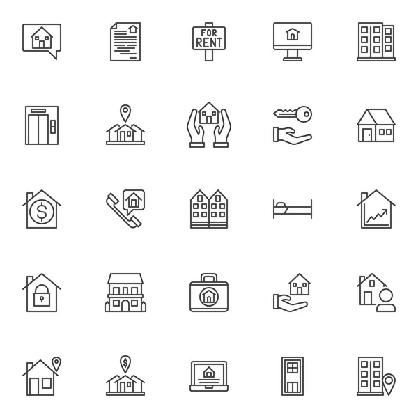Icone Del Profilo Immobiliare Impostate Collezione Simboli Stile Lineare Linea — Vettoriale Stock