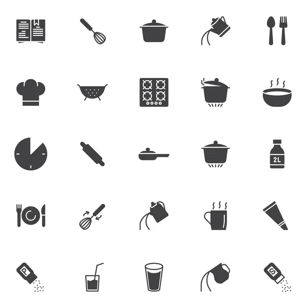 Koken Instructies Vector Icons Set Moderne Solide Symbool Collectie Gevuld — Stockvector