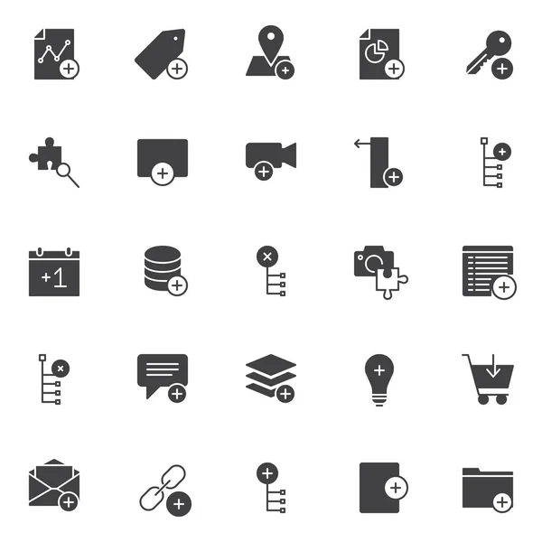 Add Elements Vector Icons Set Modern Solid Symbol Collection Filled — Stock Vector