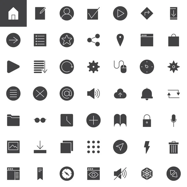 Conjunto Iconos Vector Web Universal Simple Colección Símbolos Sólidos Modernos — Vector de stock