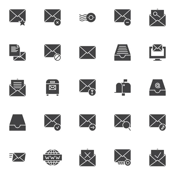 Mail Universal Vector Icons Set Modern Solid Symbol Collection Filled — Stock Vector