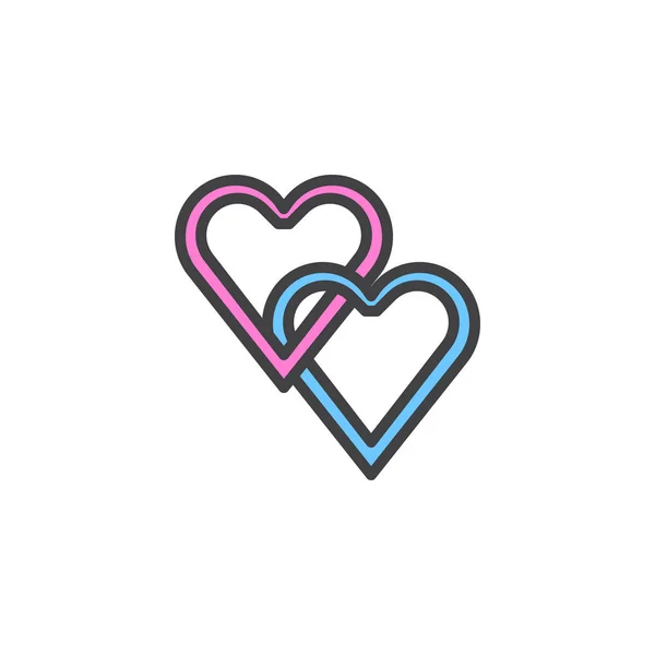 Two Valentine Hearts Filled Outline Icon Line Vector Sign Linear — Stock Vector