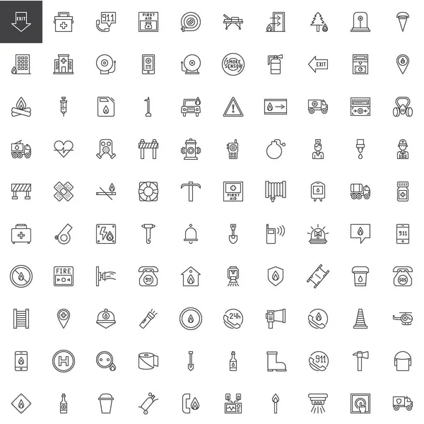 Acil Servis hattı Icons set, anahat vektör simgesi toplama, doğrusal tarz piktogram paketi. İşaretler, logo illüstrasyon. Ambulans, itfaiye, polis, hastane olarak simgeler içerir