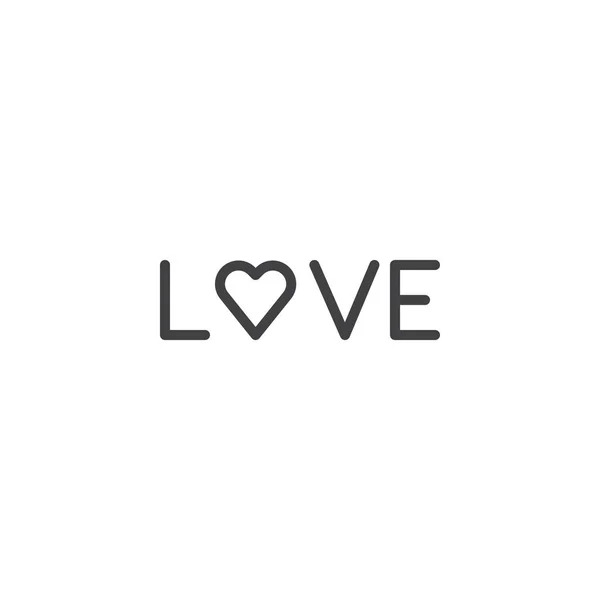 Αγάπη Κείμενο Εικονίδιο Γραμμή Καρδιάς Περίγραμμα Σημάδι Διάνυσμα Γραμμικό Στυλ — Διανυσματικό Αρχείο