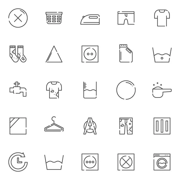 Wäsche Umrisse Symbole Gesetzt Lineare Stilsymbolsammlung Linienschilderpackung Vektorgrafiken Set Enthält — Stockvektor