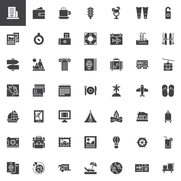 Reiseelemente Vektorsymbole Gesetzt Moderne Solide Symbolsammlung Gefülltes Piktogrammpaket Zeichen Logoabbildungen — Stockvektor