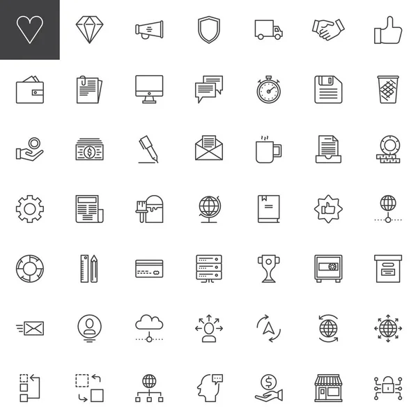 Universal Business Line Icons Set Outline Vector Symbol Collection Linear — Stock Vector