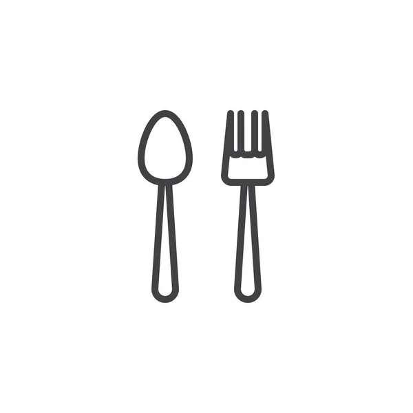勺子和叉线图标 轮廓矢量符号 线性样式象形文字隔离在白色 餐具符号 徽标插图 可编辑笔画 — 图库矢量图片