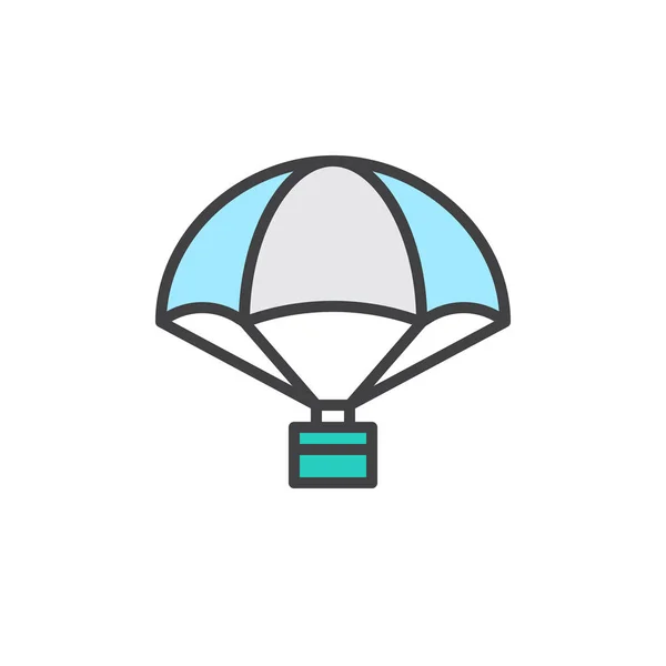 Parachute with cargo filled outline icon, line vector sign, linear colorful pictogram isolated on white. Delivery air balloon symbol, logo illustration. Pixel perfect vector graphics