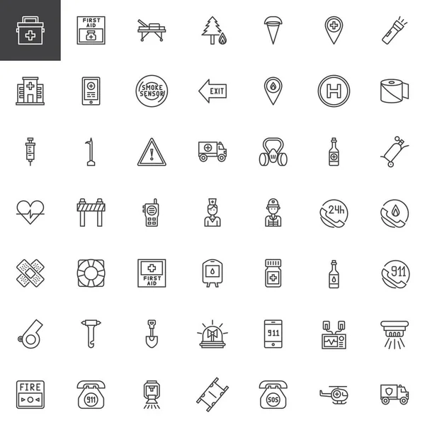 Juego Iconos Línea Emergencia Contra Incendios Colección Símbolos Vectoriales Contorno — Vector de stock