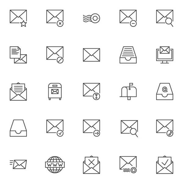 Mail Universal Outline Icons Set Linear Style Symbols Collection Line — Stock Vector