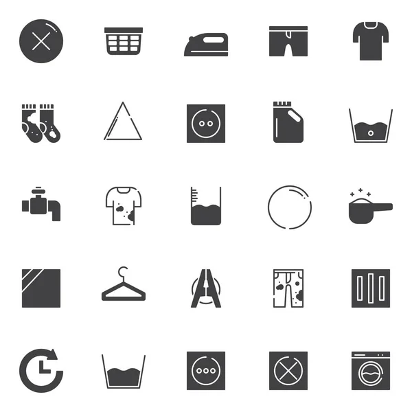 Set Icone Vettoriali Lavanderia Moderna Collezione Simboli Solidi Confezione Pittogrammi — Vettoriale Stock