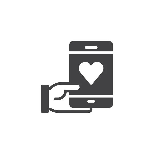 Téléphone Main Avec Vecteur Icône Cardiaque Panneau Plat Rempli Pictogramme — Image vectorielle