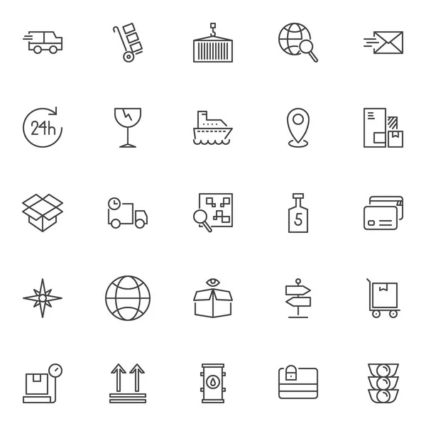 Conjunto Iconos Logísticos Universales Colección Símbolos Estilo Lineal Paquete Signos — Vector de stock