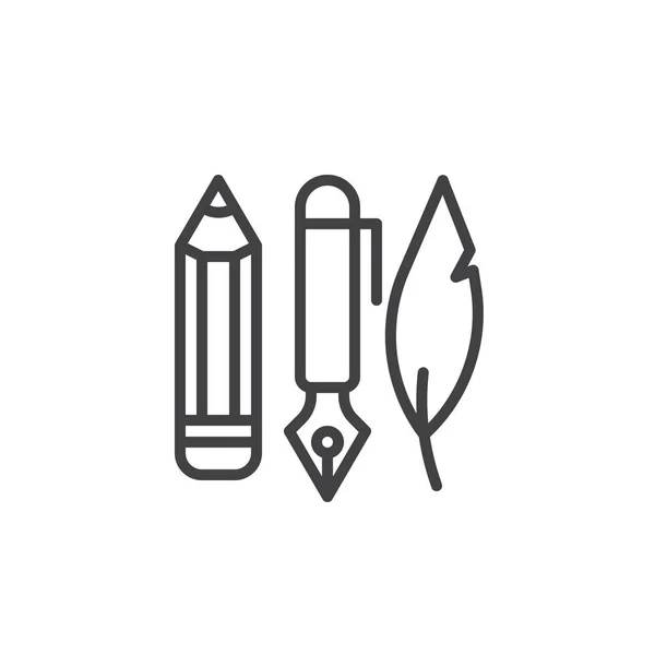 Pictogram voor inkt pen, potlood en veer lijn — Stockvector