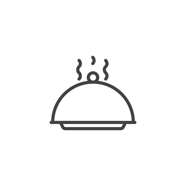 Lebensmittelteller Servierzeilensymbol Umrissvektorzeichen Lineares Piktogramm Auf Weiß Isoliert Abgedecktes Tablett — Stockvektor
