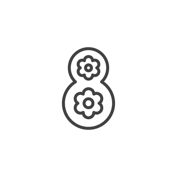 Número Ocho Con Icono Del Contorno Flores Signo Estilo Lineal — Vector de stock