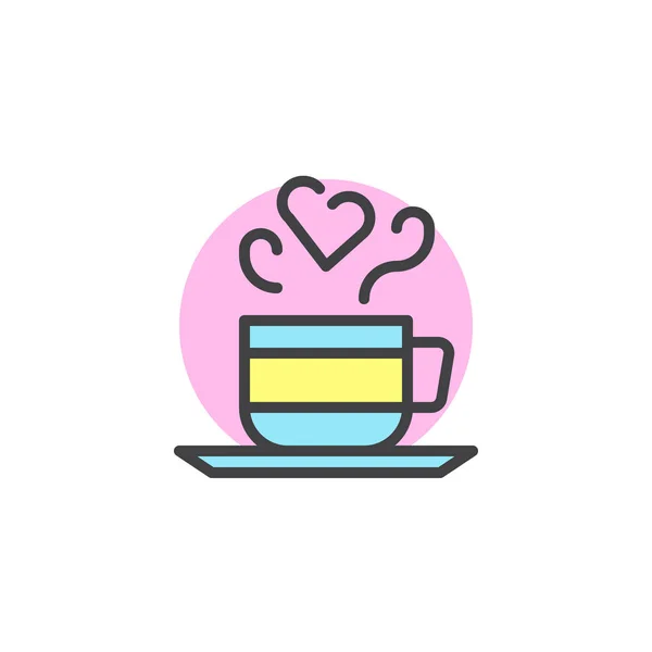 Cup Hot Drink Heart Shape Steam Filled Outline Icon Line — Stock Vector