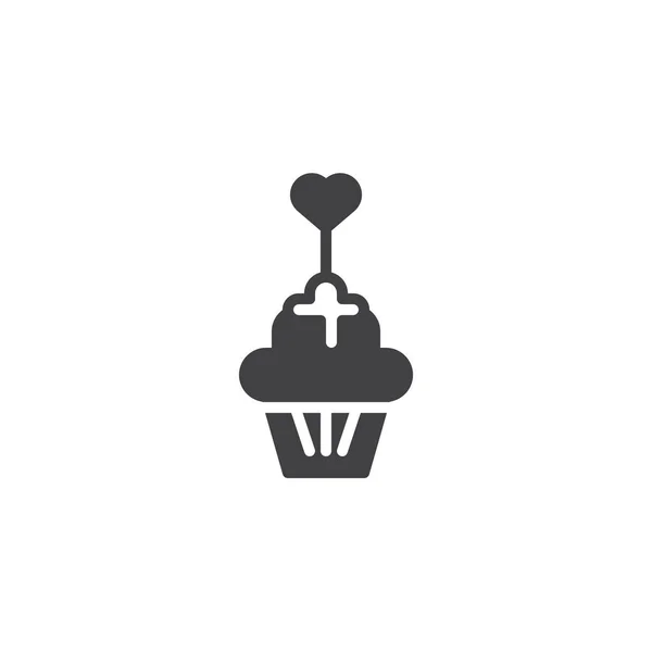 ハートのアイコン ベクトルのケーキ マフィンいっぱいフラット記号 白で隔離固体のピクトグラムです バレンタインの日デザート シンボル ロゴの図 — ストックベクタ