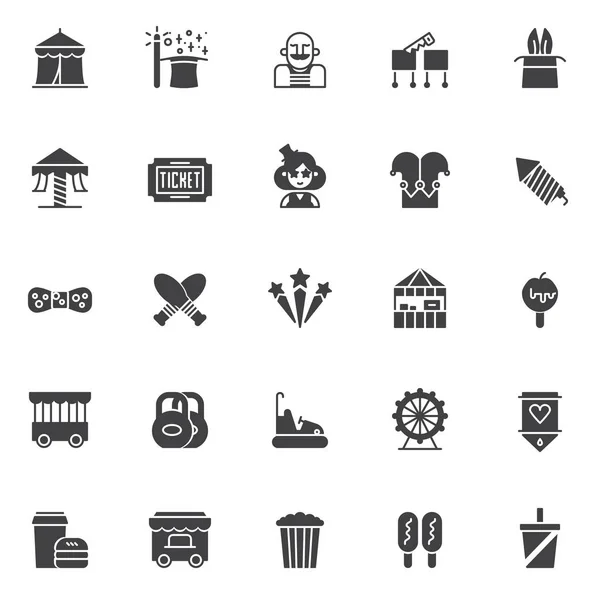 Circus Vector Icons Set Modern Solid Symbol Collection Filled Style — Stock Vector