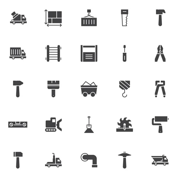 Conjunto Iconos Vectoriales Construcción Colección Símbolos Sólidos Modernos Paquete Pictogramas — Archivo Imágenes Vectoriales