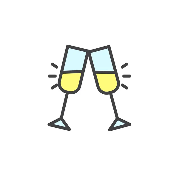 Paar Champagnerglas Prost Gefüllt Umrisssymbol Linienvektorzeichen Lineares Buntes Piktogramm Auf — Stockvektor